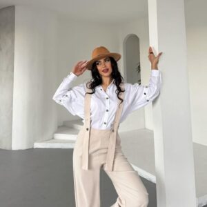 Moderne Beige Broek met Bretels