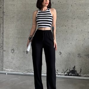 Geribruikte Broek met Hoge Taille – Zwart