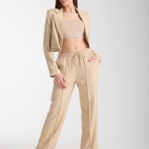 Beige Linnen Look Tweedelige Set