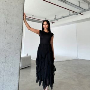 Zwarte Asymmetrische Chiffonjurk