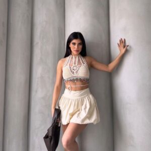 Beige Ballonrok met Hoge Taille